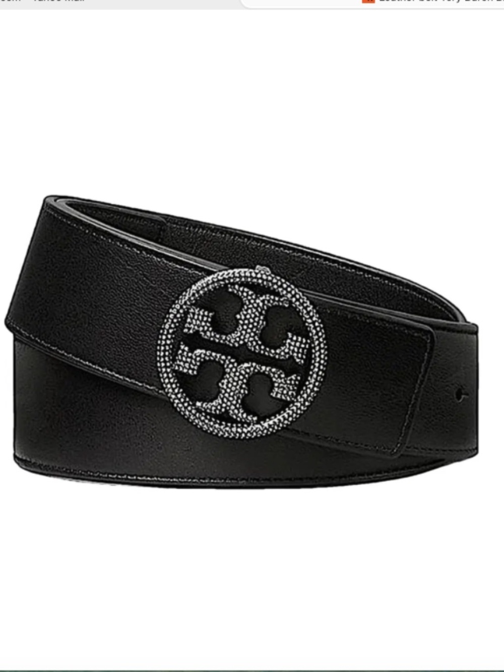 Tory Burch  leather belt, Double T logo buckle with crystals.